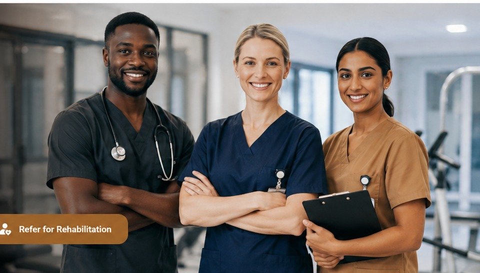 A diverse team of Black, White and South Asian healthcare professionals